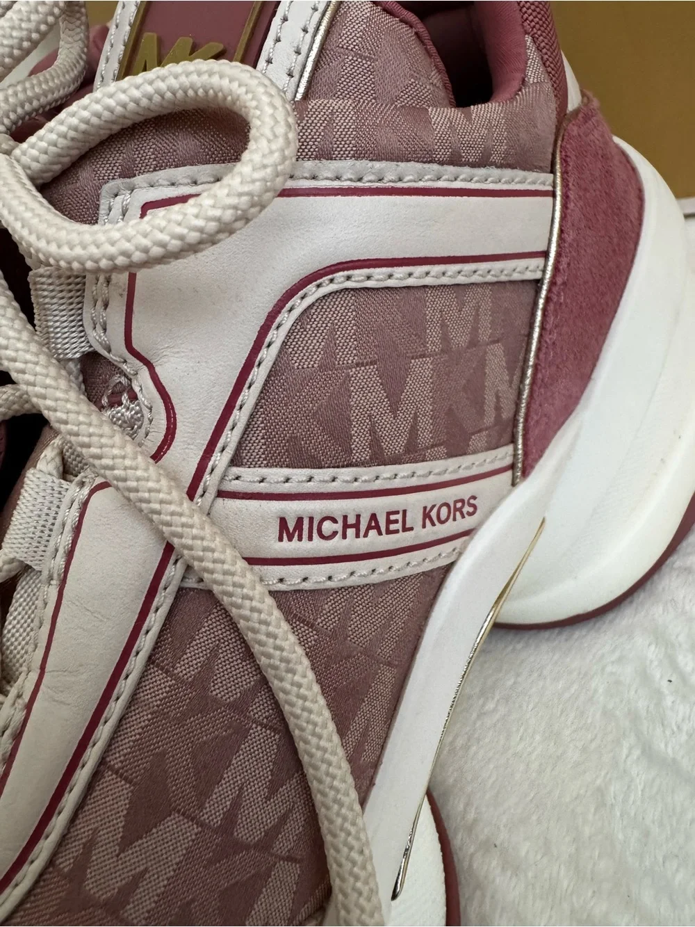 Michael Kors Pink , Beige and Gold Logo Women Sneakers